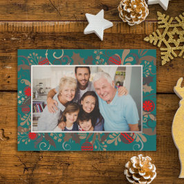 Elegant Turquoise & Silver Custom Fotokerstmis Folie Feestdagenkaart
