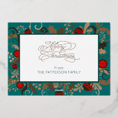 Elegant Turquoise & Silver Custom Fotokerstmis Folie Feestdagenkaart (Achterkant)