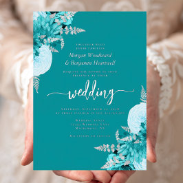 Elegant Turquoise Silver Floral Wedding Folie Uitnodiging