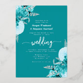 Elegant Turquoise Silver Floral Wedding Folie Uitnodiging (Voorkant)