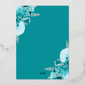 Elegant Turquoise Silver Floral Wedding Folie Uitnodiging (Achterkant)