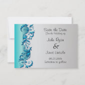Elegant Turquoise & Silver Florid Wedding Design Save The Date (Voorkant)