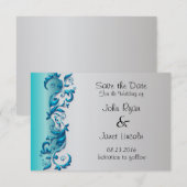Elegant Turquoise & Silver Florid Wedding Design Save The Date (Voorkant / Achterkant)