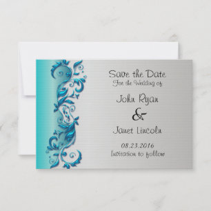 Elegant Turquoise & Silver Florid Wedding Design Save The Date