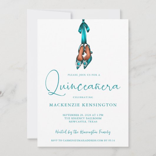 Elegant Turquoise Sparkle High Heels Quinceañera Kaart (Voorkant)