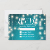 Elegant Turquoise String Lights Wedding RSVP ReAnt (Voorkant)