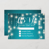 Elegant Turquoise String Lights Wedding RSVP ReAnt (Voorkant / Achterkant)