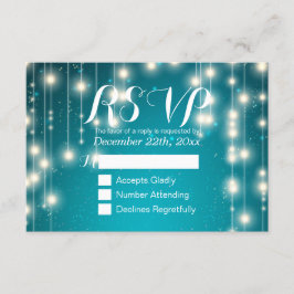 Elegant Turquoise String Lights Wedding RSVP ReAnt Kaartje