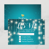 Elegant Turquoise String Lights Wedding RSVP ReAnt Kaartje (Voorkant / Achterkant)