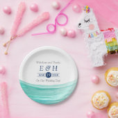 Elegant Turquoise Tides Beach Wedding Papieren Bordje (Feest)