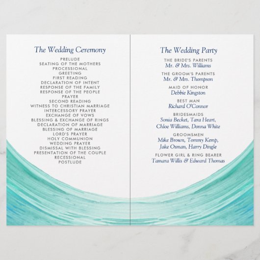 Elegant Turquoise Tides Beach Wedding Programme (Achterkant)