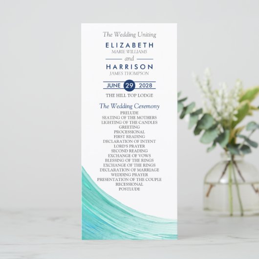 Elegant Turquoise Tides Beach Wedding Programme Programmakaart (Staand voorkant)