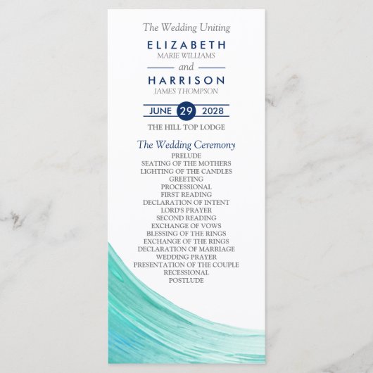 Elegant Turquoise Tides Beach Wedding Programme Programmakaart (Voorkant)