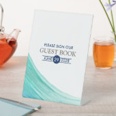 Elegant Turquoise Tides Beach Wedding Reclamebord Met Voetstuk (Insitu)