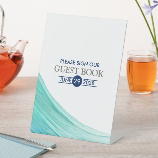 Elegant Turquoise Tides Beach Wedding Reclamebord Met Voetstuk (Insitu)