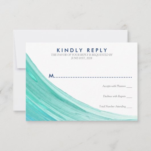 Elegant Turquoise Tides Beach Wedding RSVP Kaartje (Voorkant)