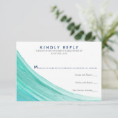 Elegant Turquoise Tides Beach Wedding RSVP Kaartje (Staand voorkant)
