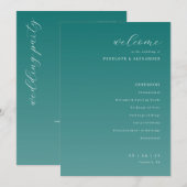 Elegant Turquoise Trouwceremonieprogramma Programmakaart (Voorkant / Achterkant)