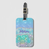 Elegant Turquoise unicorn faux glitter monogram Bagagelabel (Voorkant (verticaal))