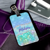 Elegant Turquoise unicorn faux glitter monogram Bagagelabel