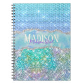 Elegant Turquoise unicorn faux glitter monogram nr Notitieboek (Voorkant)