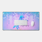 Elegant Turquoise Unicorn Glitter Drives monogram Bureaumat (Keyboard & Muis)