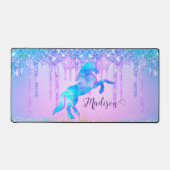 Elegant Turquoise Unicorn Glitter Drives monogram Bureaumat (Voorkant)