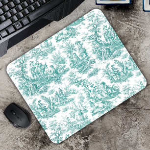 Elegant Turquoise Vintage Franse Toile de Jouy Muismat