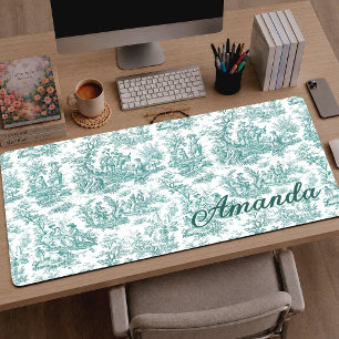 Elegant Turquoise Vintage Toile de Jouy Scene Bureaumat