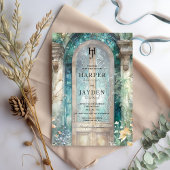 Elegant Turquoise Waterverf Trouw Monogram Kaart