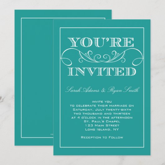 Elegant Turquoise Wedding Invitation Kaart (Voorkant / Achterkant)