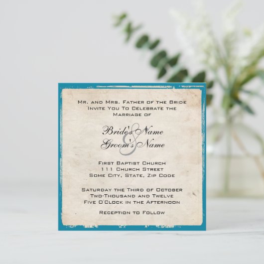 Elegant Turquoise Wedding Invitation Kaart (Staand voorkant)