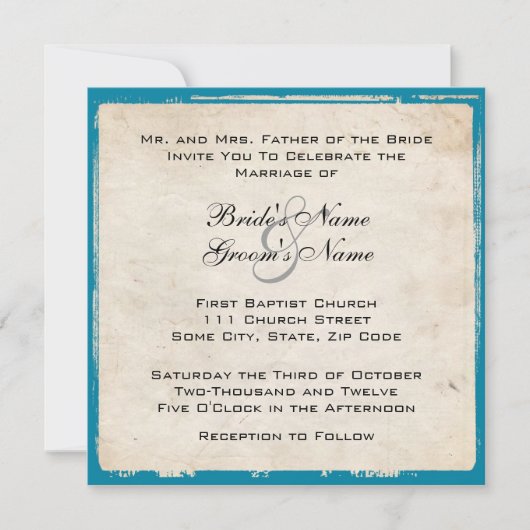 Elegant Turquoise Wedding Invitation Kaart (Voorkant)