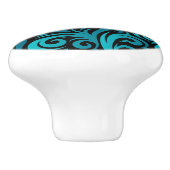 Elegant Turquoise, White en Black Floral Swirls Keramische Knop (Zijkant)