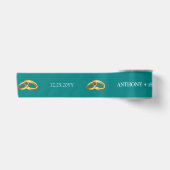 Elegant Turquoise Witte Persoonlijke Naam Satijnen Lint (Voorkant)