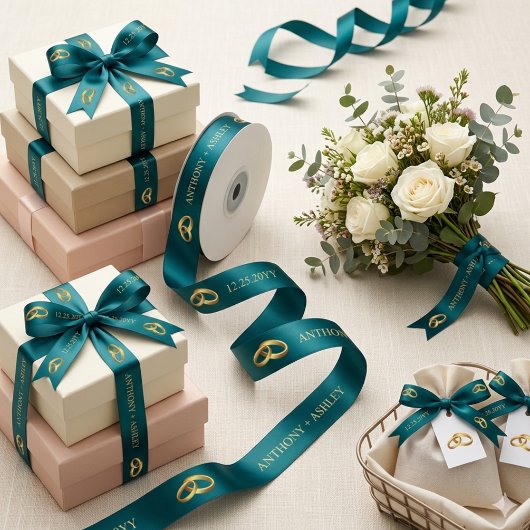 Elegant Turquoise Witte Persoonlijke Naam Satijnen Lint