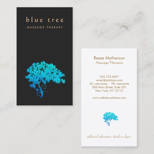 Elegant Turquoise Zen Tree Logo Black 2 Visitekaartje (Voorkant / Achterkant)