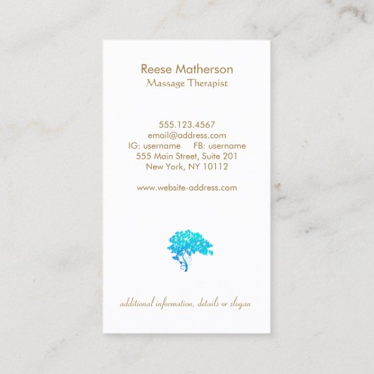 Elegant Turquoise Zen Tree Logo Black 2 Visitekaartje (Achterkant)
