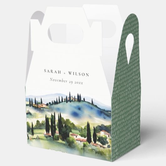 Elegant Tuscany Italië Waterverf Landschap Weddens Bedankdoosjes (Geopend)
