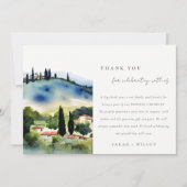 Elegant Tuscany Italië Waterverf Landschap Weddens Bedankkaart (Voorkant)