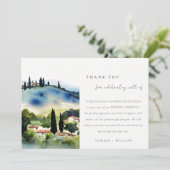 Elegant Tuscany Italië Waterverf Landschap Weddens Bedankkaart (Staand voorkant)