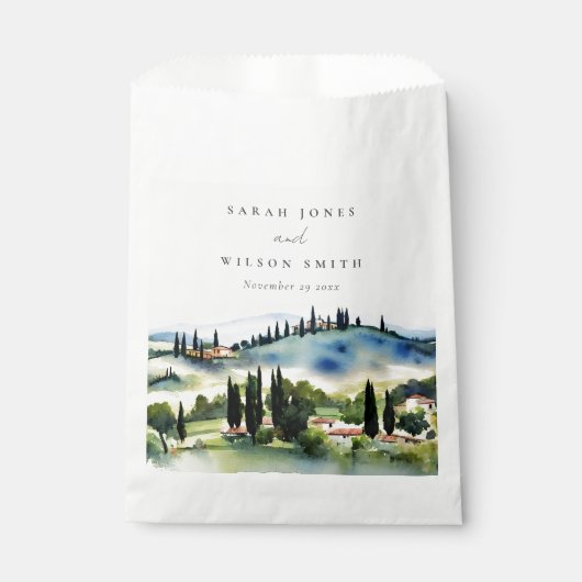 Elegant Tuscany Italië Waterverf Landschap Weddens Bedankzakje (Voorkant)