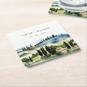 Elegant Tuscany Italië Waterverf Landschap Weddens Kartonnen Onderzetters (Schuin)