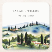 Elegant Tuscany Italië Waterverf Landschap Weddens Kartonnen Onderzetters (Voorkant)