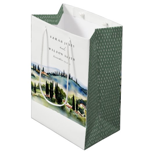 Elegant Tuscany Italië Waterverf Landschap Weddens Medium Cadeauzakje (Voorkant Gekanteld)