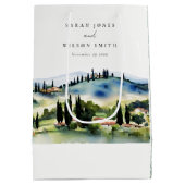 Elegant Tuscany Italië Waterverf Landschap Weddens Medium Cadeauzakje (Achterkant)