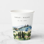 Elegant Tuscany Italië Waterverf Landschap Weddens Papieren Bekers (Achterkant)