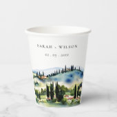 Elegant Tuscany Italië Waterverf Landschap Weddens Papieren Bekers (Voorkant)