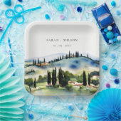 Elegant Tuscany Italië Waterverf Landschap Weddens Papieren Bordje (Feest)