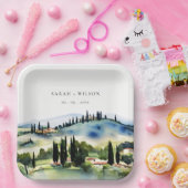 Elegant Tuscany Italië Waterverf Landschap Weddens Papieren Bordje (Feest)